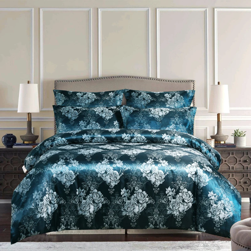 

2-3PCs Luxury satin jacquard bedding set twin smooth duvet cover bed sheet bedroom home king size bedding set queen bed spreads