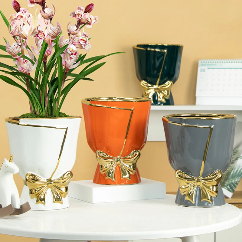 

Creative Bowknot Ceramic Vase Nordic Light Luxury Living Room Tabletop Apparatus Ikebana Plant Pots Decorative Home Accessories