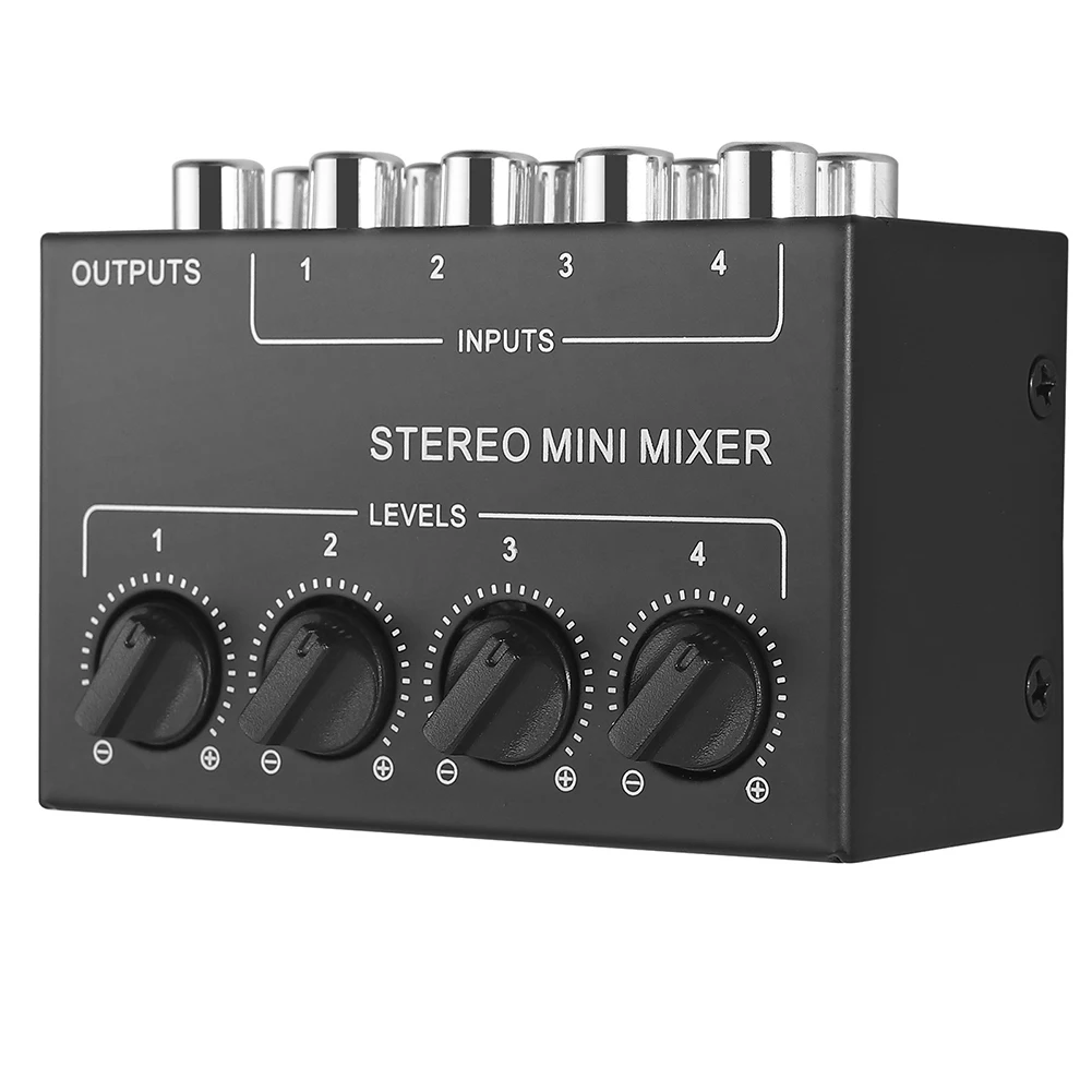 

CX400 Stereo Audio Mixer 4-Channel RCA Input to 1 RCA Output Passive Stereo Sound Mixer with Volume Control for Player