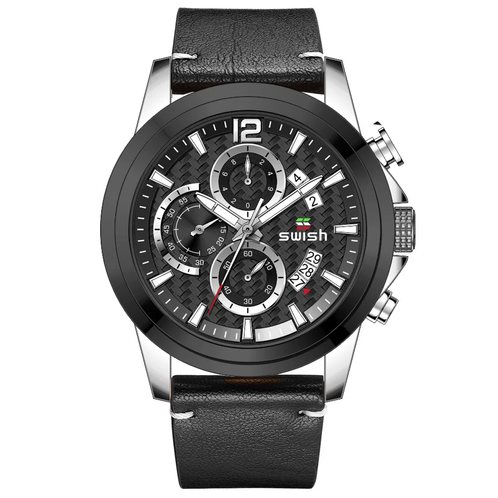 New is a hot three eyes six needles sports outdoor leisure belt table men's watch a piece of hair