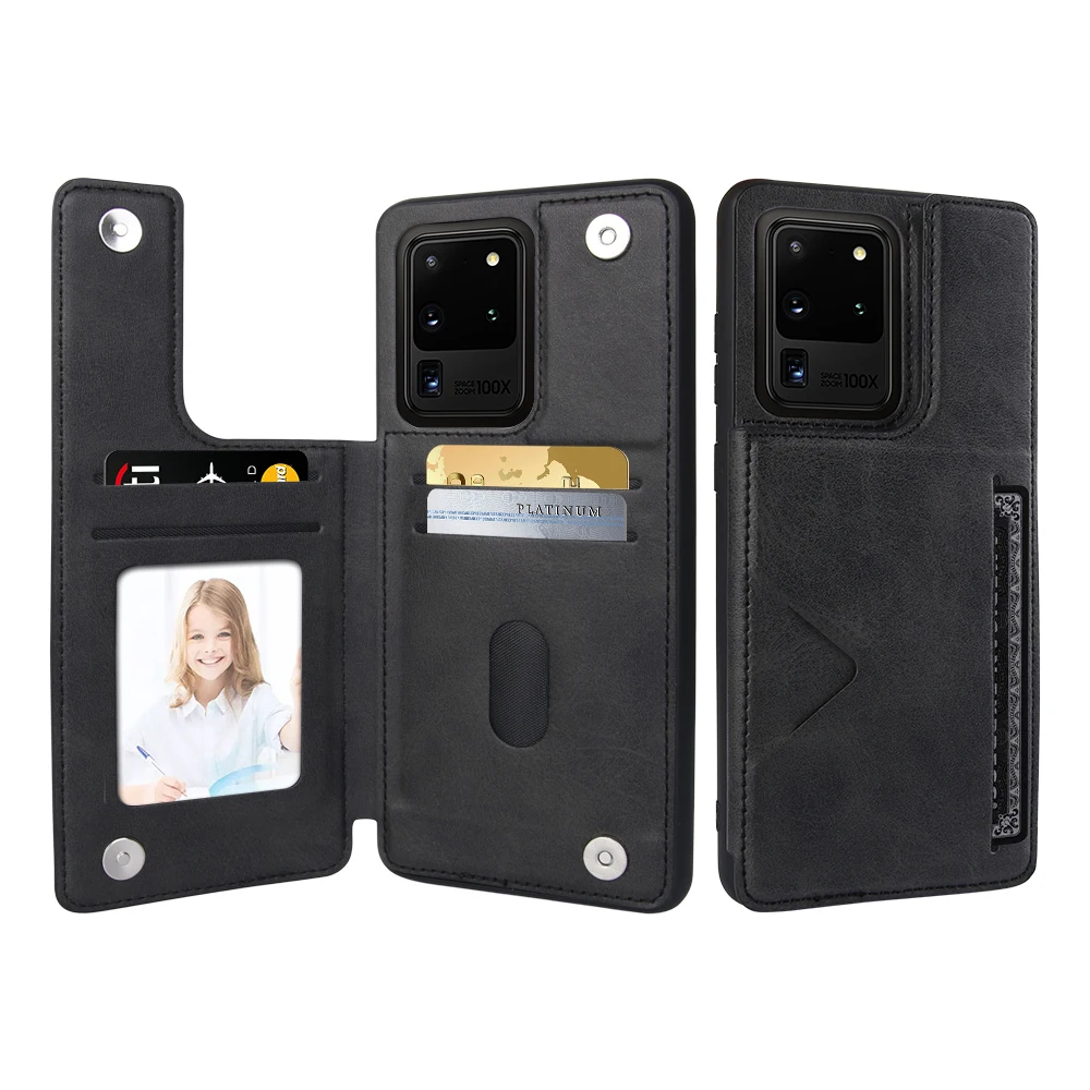 Leather Card Slot Case for Samsung Galaxy S21 Ultra Note 20 Ultra S20 S10 Plus Case Flip Wallet Cover with Photo Hard Back Cover
