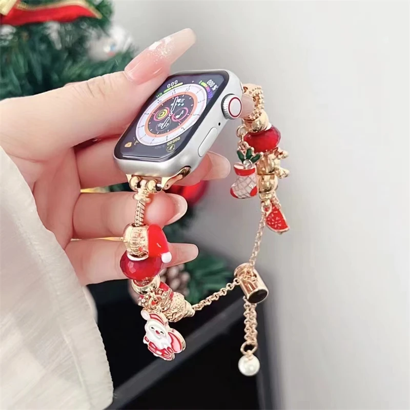 

Cute Christmas Watchband For Apple Watch 9 8 7 SE 6 5 4 3 Replacement Correa Band For iwatch 45 41 49 40 44 38 42mm Woman Strap