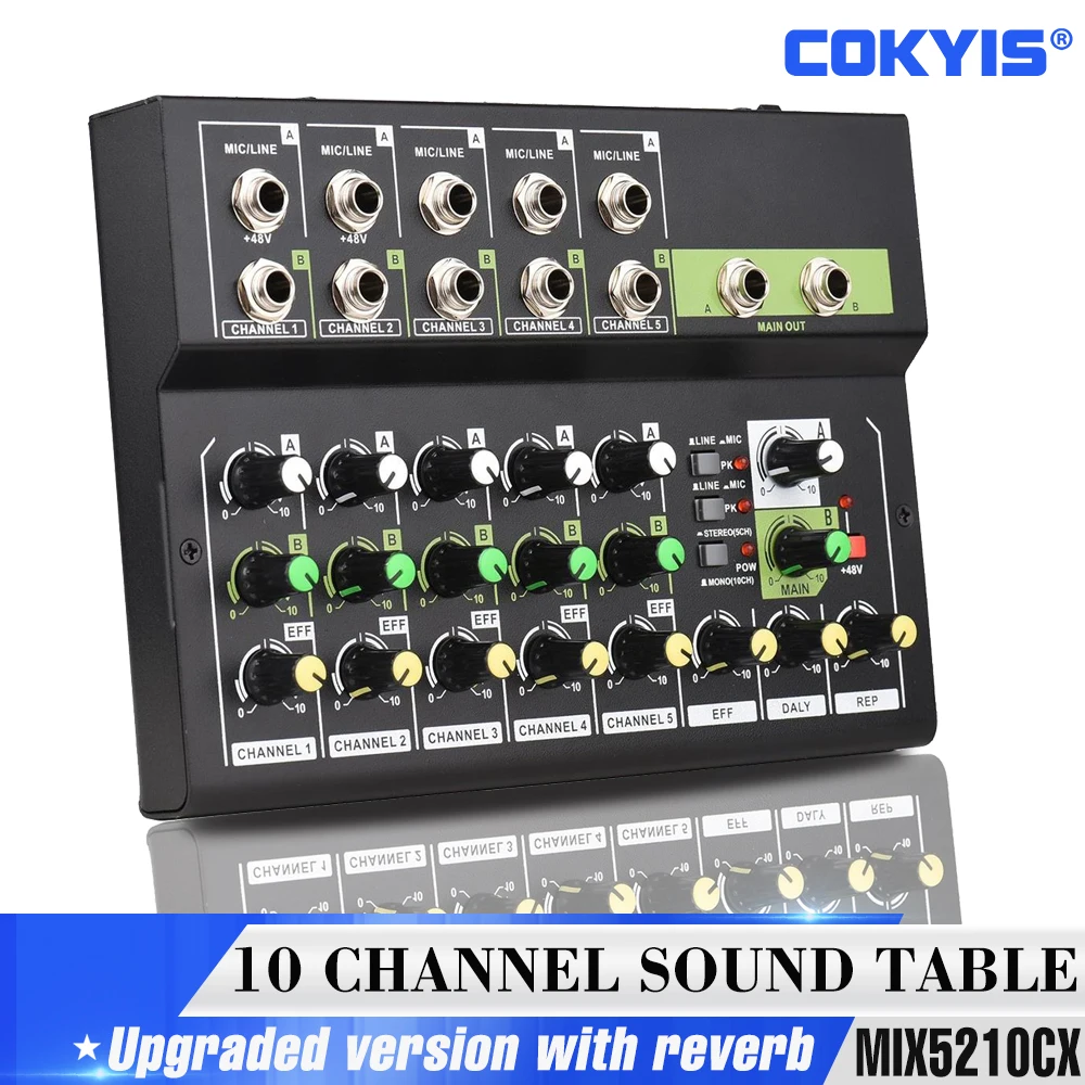 

10-Channel Mixing Console Digital Audio Mixer Stereo Mic/Line Mixer with Reverb & 48V Phantom Power 10 channel sound table