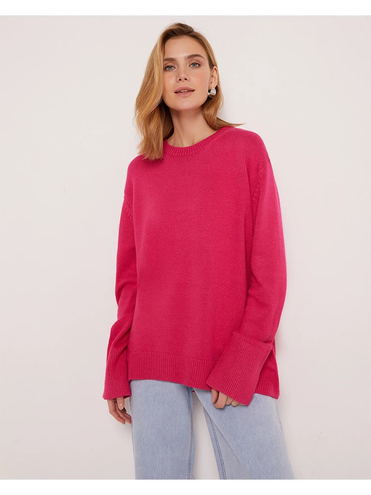 

2023 Winter Knitted Sweater Women Fashion Solid Color Long Sleeve Sweater Lady Lazy Style Casual Loose Round Neck Top