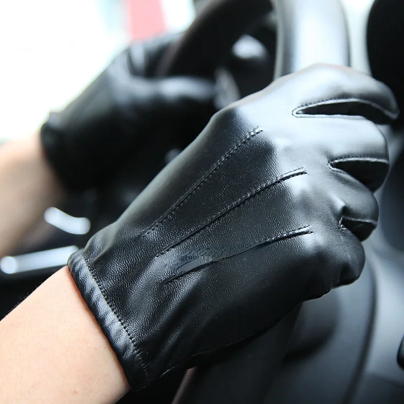 

Fashion Driving Men Luxurious PU Leather Winter Autumn Driving Keep Warm Gloves Cashmere Tactical Gloves Black Outdoor Sports