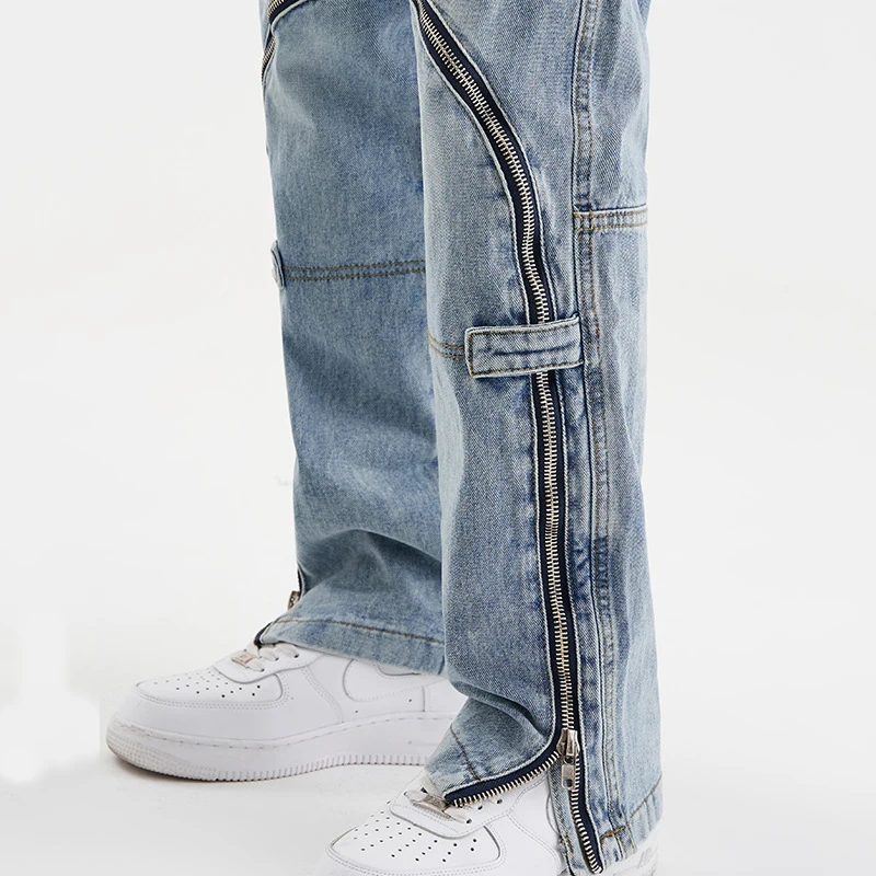 Men's Jeans Legs Arc Zipper Jeans Loose Design Sense Zipper Straight Pants Hip-hop Wide-leg Pants Ins Hot Sale Streetwear Men