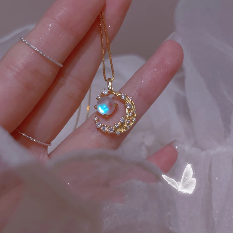 Ожерелье JWER с подвеской в виде Луны женский кулон полым лунным камнем колье