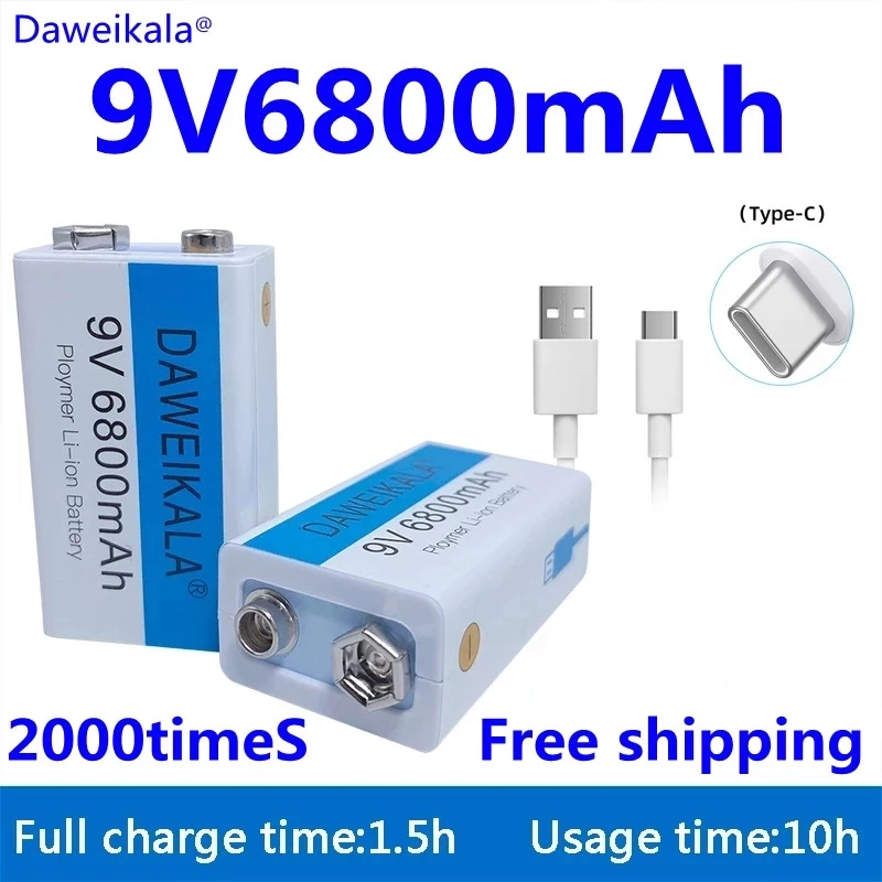 2022 9V 6800mAh литий-ионный аккумулятор с возможностью зарядки через Micro USB. Аккумуляторы 9 В литиевые для мультиметра, микрофона, игрушек, пультов дистанционного управления, применение в караоке.