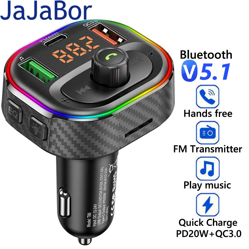 Автомобильный fm-передатчик JaJaBor MP3-плеер типа C PD 20 Вт USB QC3.0 быстрая зарядка