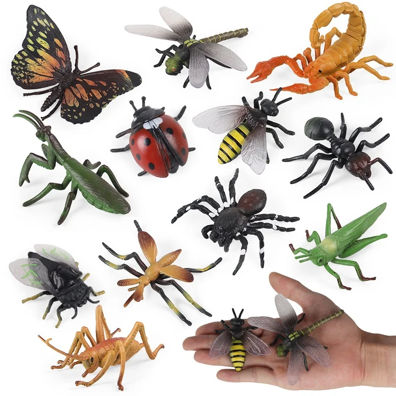 

12pcs/set Insect Model Toy Set Cicada Bee Dragonfly Mantis Ant Action Figure Decor Educational Learn Cognitive Toys For Kids