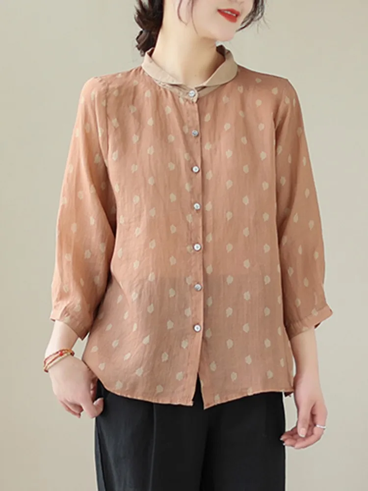 

Women Casual Shirts New Arrival 2023 Summer Vintage Style Polka Dot Print Loose Comfortable Female Cotton Tops Shirt B2595