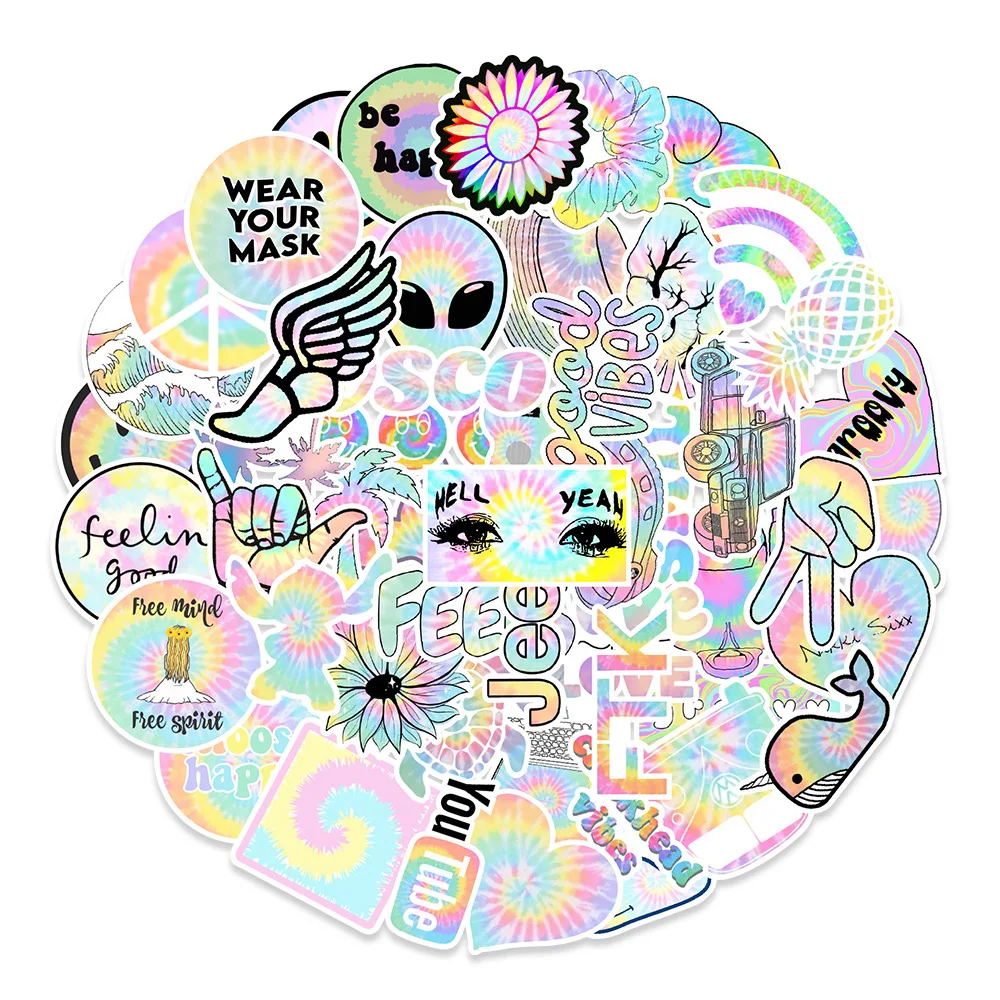 

50pcs Retro Hippie Sticker Gradient Graffiti Groovy Tattoos Favors for Suitcase Bottle Car Refrigerator Skateboard Laptop Decor
