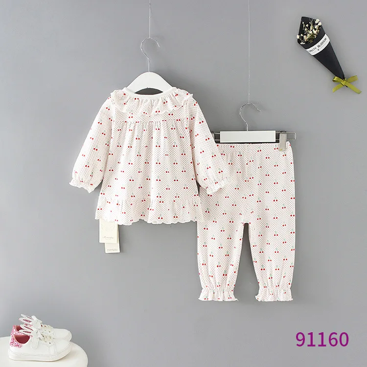 Children's clothing 2022 spring new girls' home clothes cute little cherry children's two-piece suit