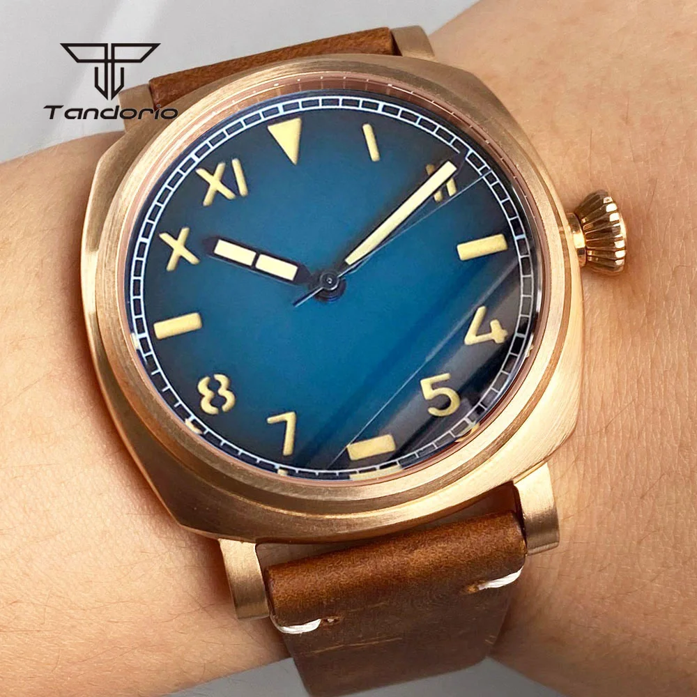 Фото Мужские часы Tandorio, 42 мм, CUSN8, бронза/сталь, квадратный корпус, сапфировое стекло, циферблат California, 20BAR, автоматический механизм Miyota 8215/NH35/2824 №5