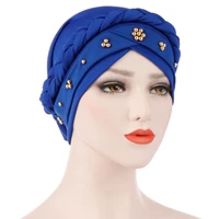 gold beads women head scarf twist braid inner hijabs cap solidvelvet islamic turban bonnet arab wrap muslim hijab accessories