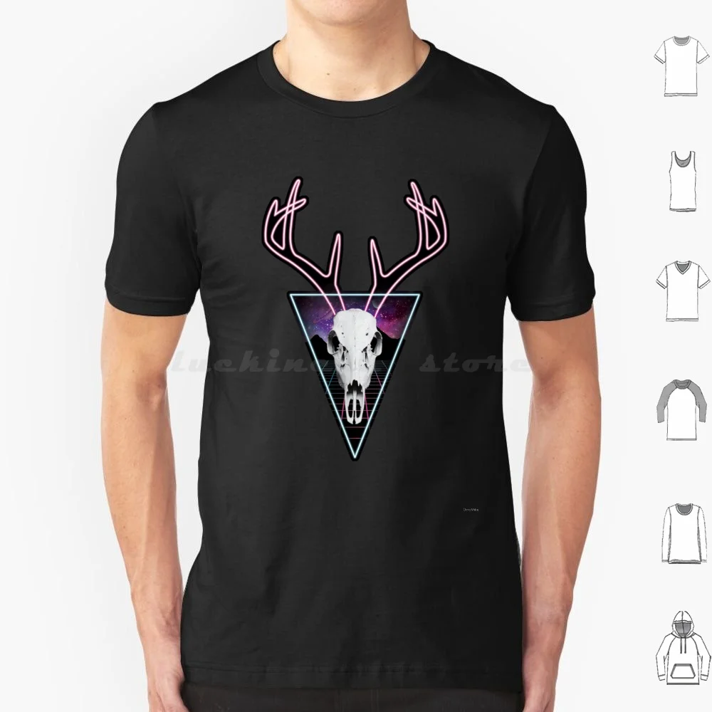 

Neon Deer T Shirt 6Xl Cotton Cool Tee Deer Skull Neon 80S Dark Retro Dinomike