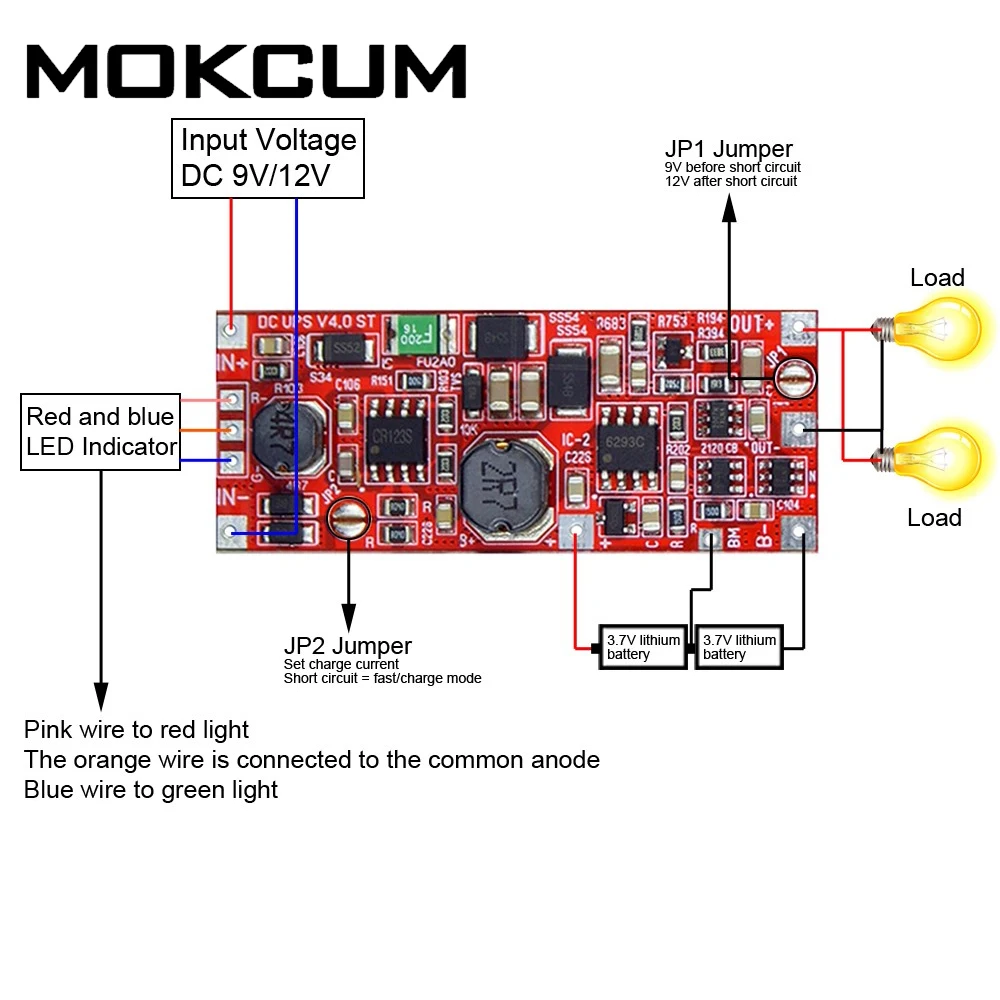 

12W 1S UPS Lithium Battery Charger Board Uninterrupted Circuit Protection DIY Power Bank DC 9V/12V to 9V/12V 12W 24W