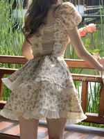 sexy backless hollow sweet bow dresses for grils 2022 summer prairie chic vacation puff sleeves fairy princess floral dress