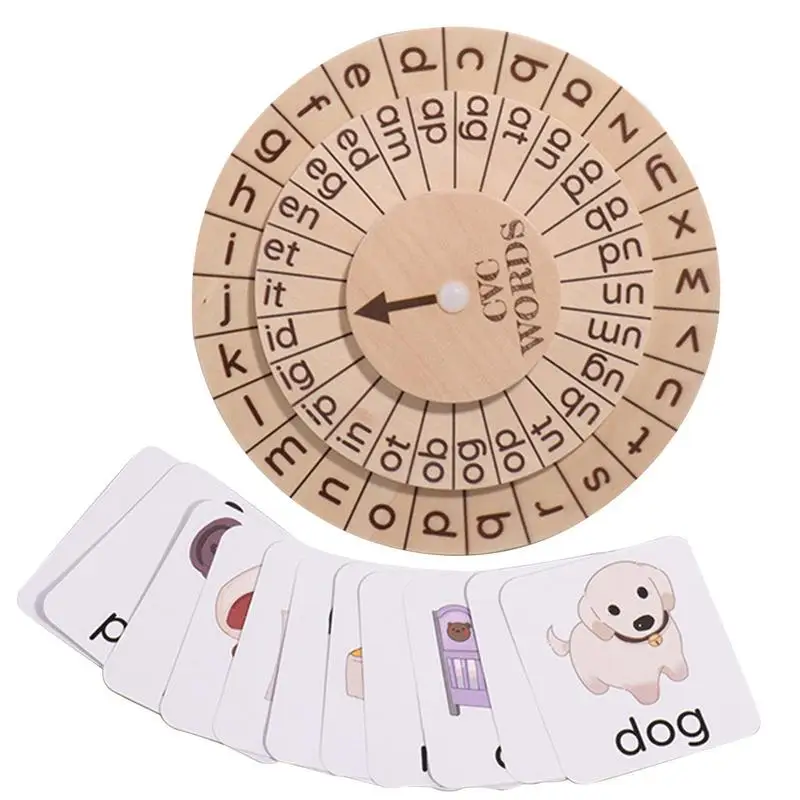 

Montessori Wooden Reading Blocks CVC Spelling Toy Vowel Letter Recognition Spelling Turntable Early Education Gifts for Kids