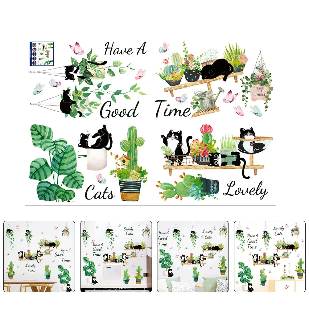

Wall Sticker Decalscat Wallpaper Stickers Decor Decal Potted Cartoonleafnursery Pot Flowerpot Tropical Bonsai Black Peel