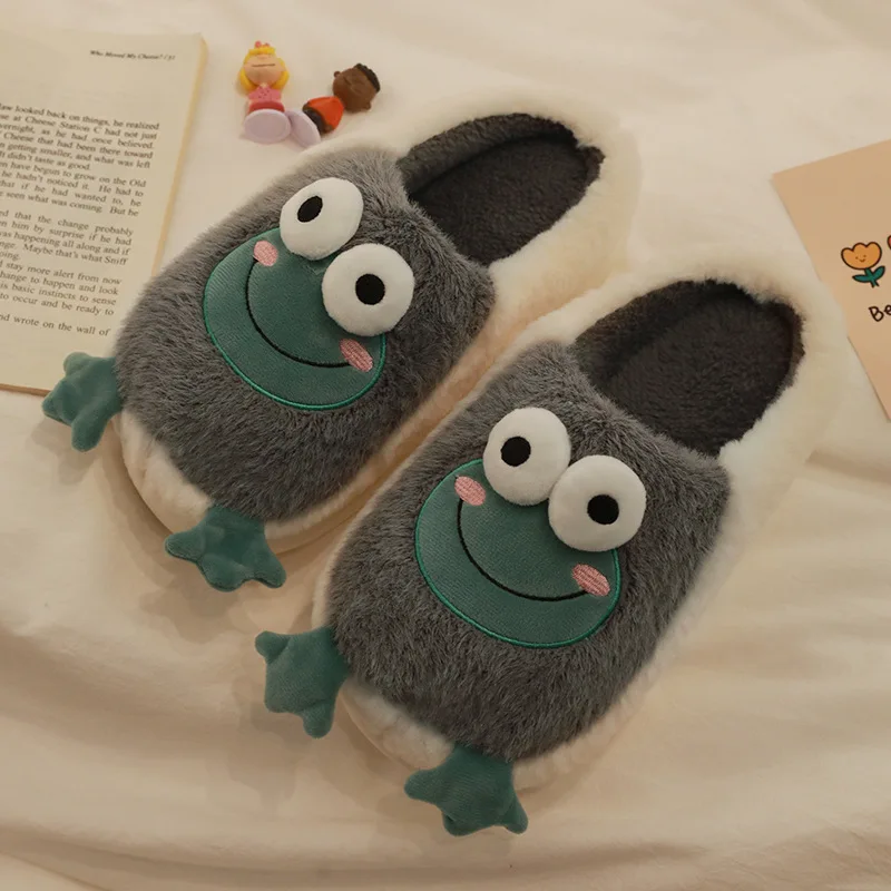 Kawaii Kero Keroppi осенние и зимние парные хлопковые тапочки женские повседневная