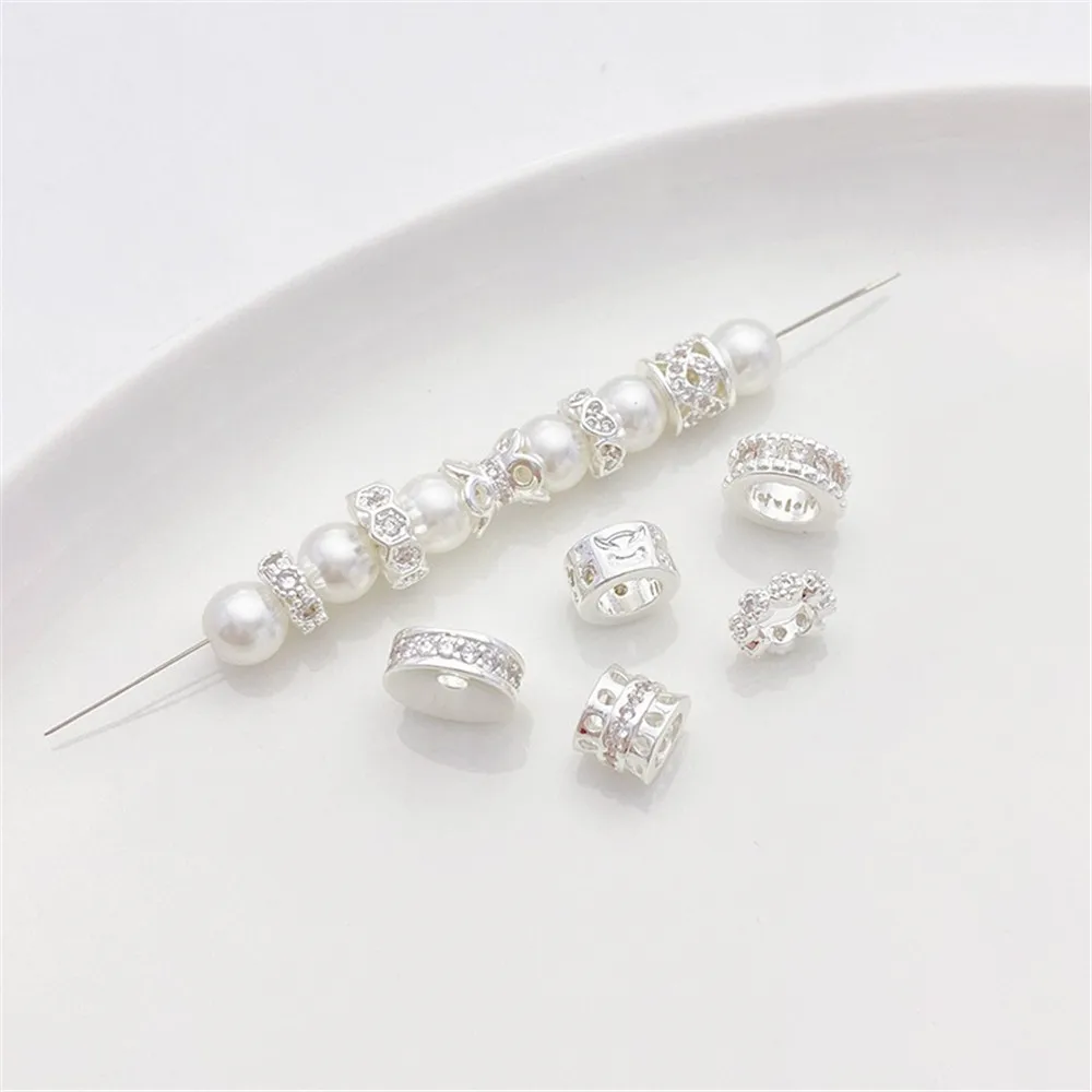 Толстые серебряные бусины с инкрустацией циркония любовные цветы сделай сам для