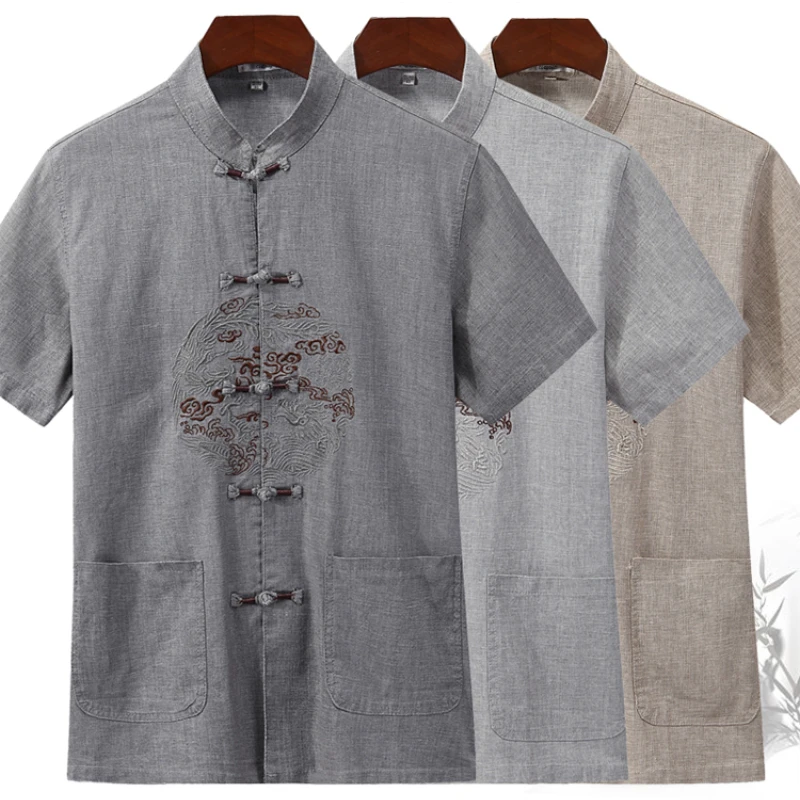 Костюм Тан мужской с вышивкой из хлопка и льна традиционный китайский костюм