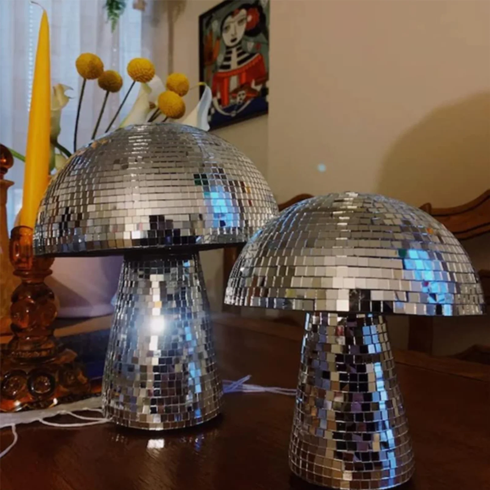 

Mushroom Disco Ball Ornament Silver Mirror Balls Table Decor for Party Disco Ball for Stage Props Festivals Home Decorations