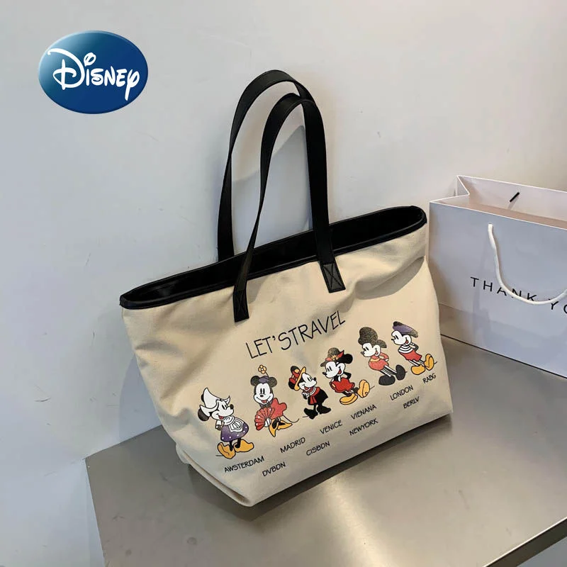 

Новая модная женская сумка Disney с Микки, холщовая вместительная сумка для хранения, Высококачественная Роскошная Брендовая женская сумка че...
