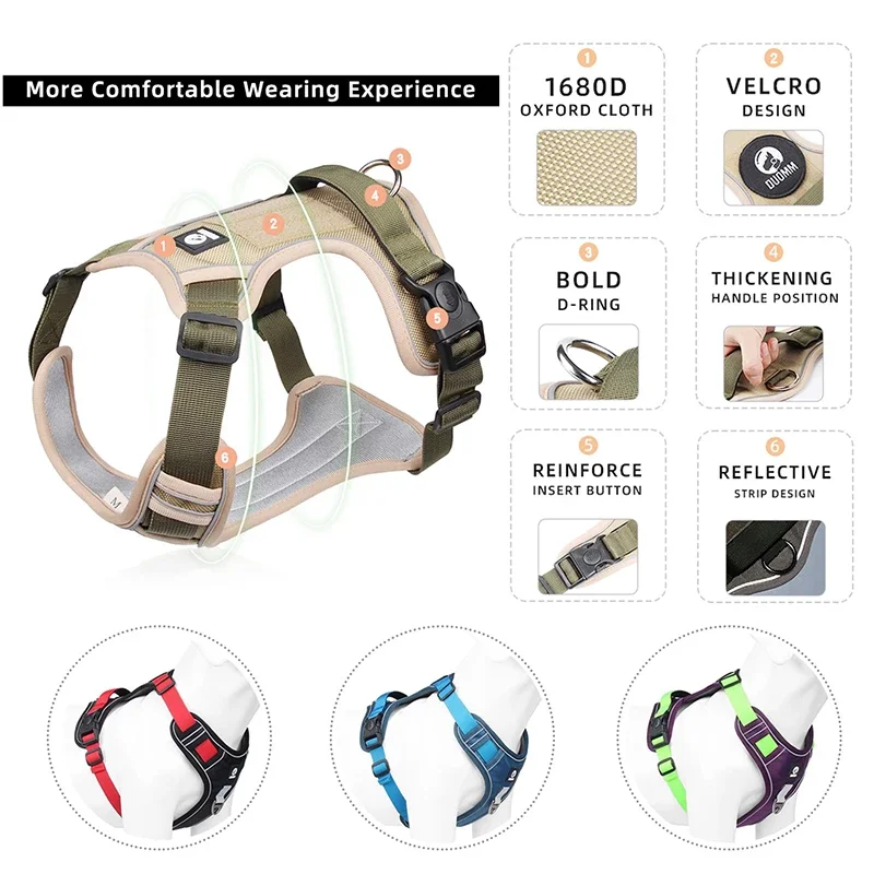 

Pet Reflective Harness Dog Harness Adjustable Safety Lead Straps Vest Nylon Dog Harness for Big Dogs Medium French Bulldog