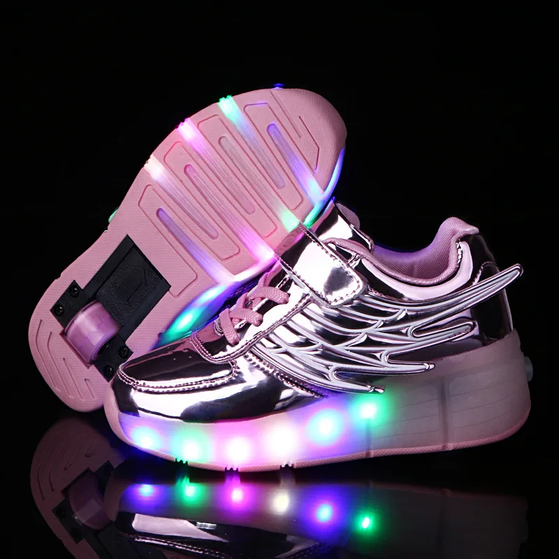 Детские светящиеся кроссовки на роликах со светодиодной подсветильник кой для