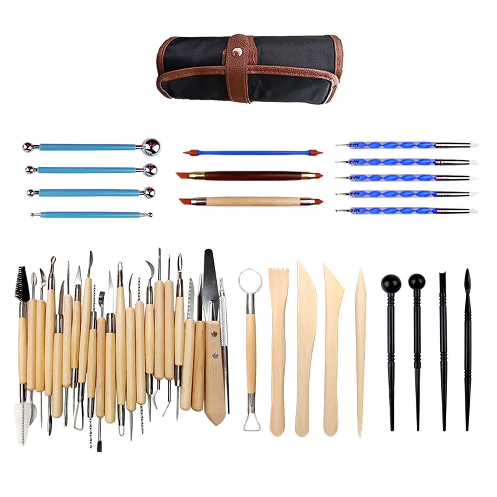 

44pcs Carving Smooth Practical Art Craft Gift Pottery Clay Sculpting Tool With Bag Wooden Cutters Double Sided Indentation Pen