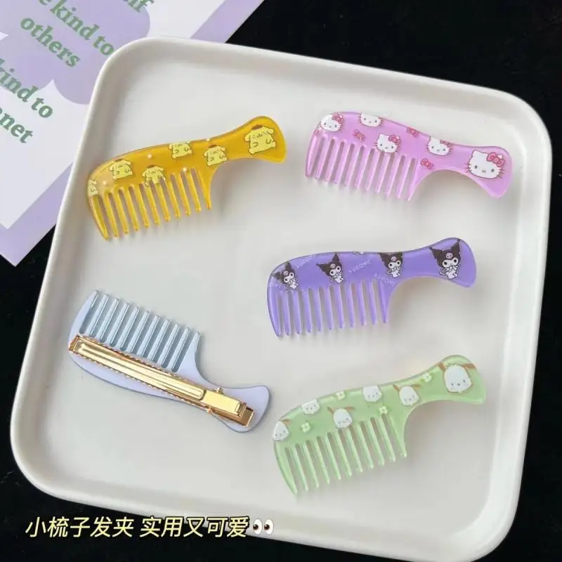 

Sanrio Mymelody Kuromi Cinnamoroll Pompom Purin Comb Hair Clip Cute Bangs Clip Broken Hair Headdress Plush Toy for Girl Gift