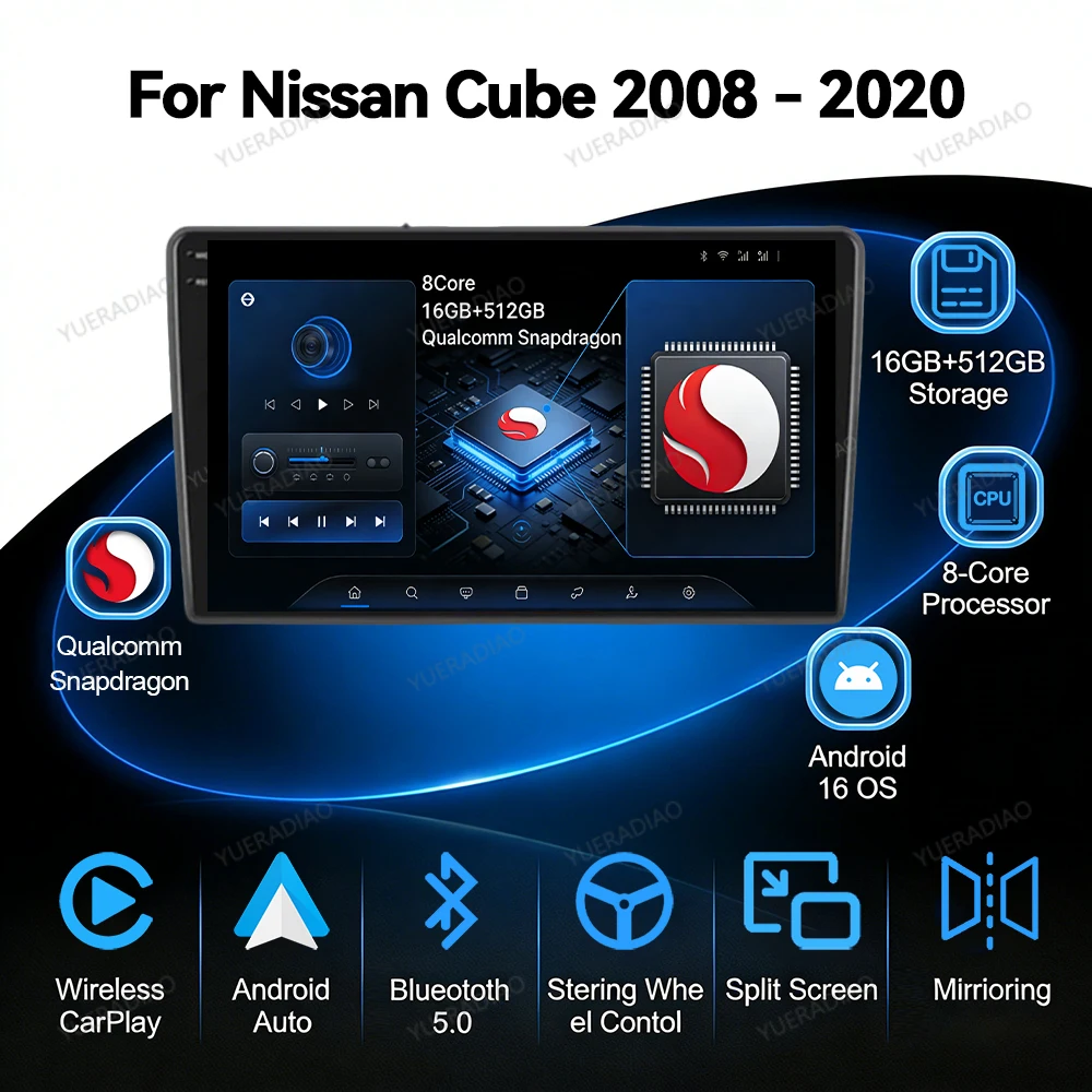 Фото Автомагнитола Android 17 для Nissan Cube 3 Z12 2008-2020 с GPS-навигацией, мультимедийным стереоплеером Qualcomm, QLED, 2DIN, Bluetooth №1