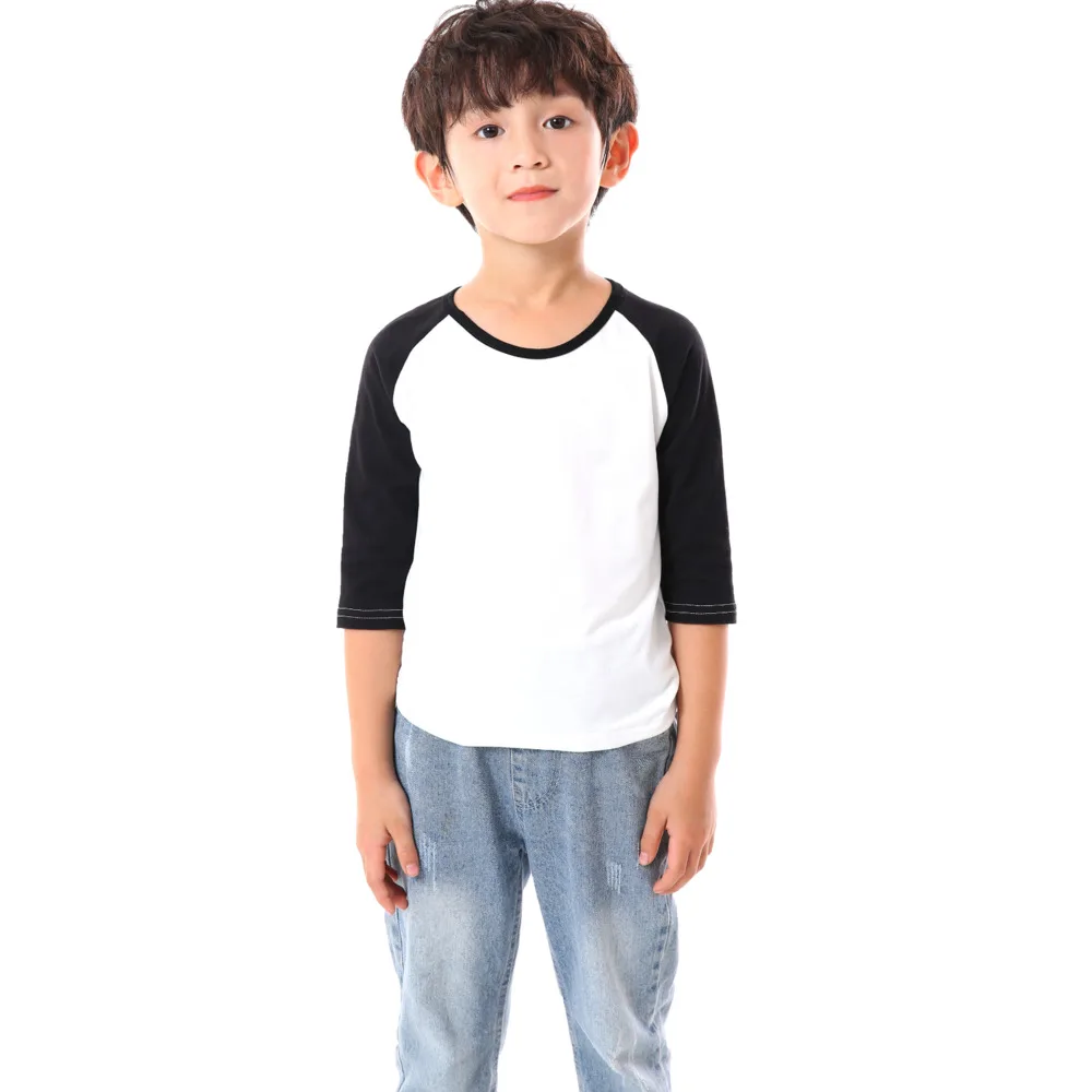 

Child Cute Solid Black T-shirt Kids Crewneck Three-quarter Sleeves Boy Girl Summer Streetwear Casual Top Outfits 2022 New