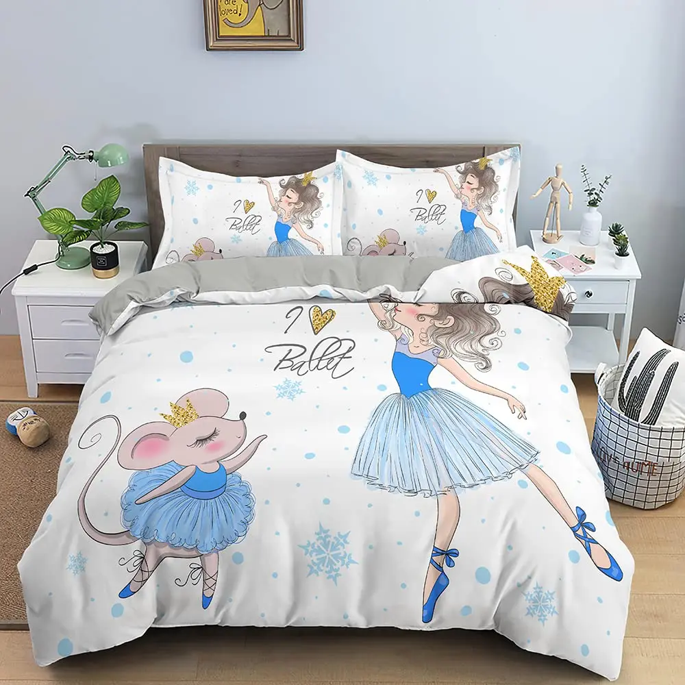 

Dance With Animal Print Duvet Cover Queen King Size Cartoon Ballet Theme Bedding Set For Girls Bedroom Summer Quilt Cover 2/3Pcs