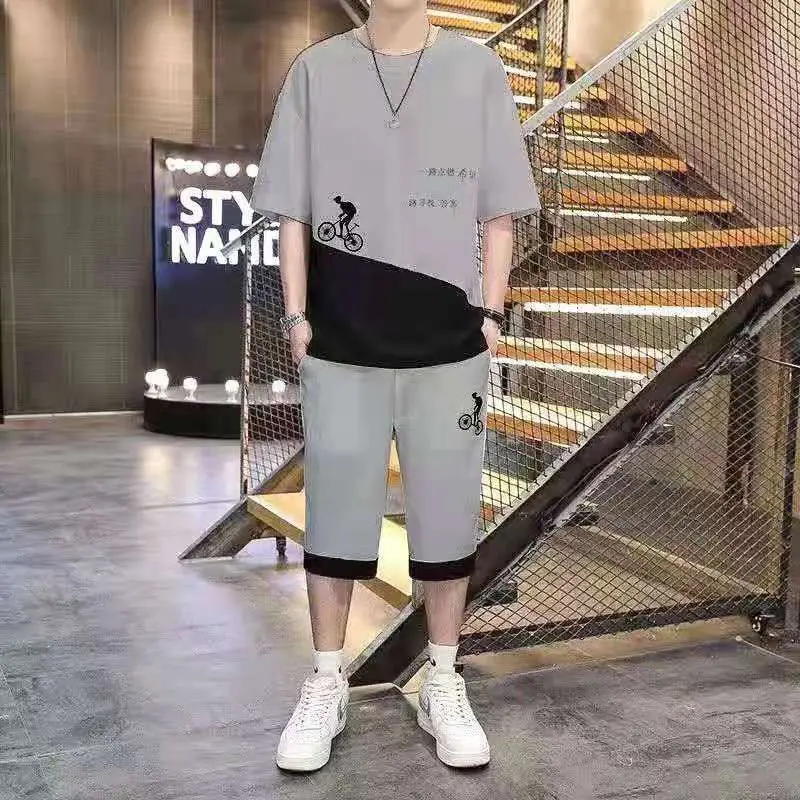 

M ~ 5XL Men's Half-sleeved T-Shirt Part 7 Summer Trpants Training Wetwear Big Size up and down Set Sweatsuit