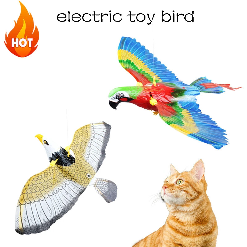 

Electric Parrot Eagle Simulation Pet Toy Hanging Flying Bird Toys For Cat Teasering Play Kitten Cat Dog Stick Scratch Rope Toy