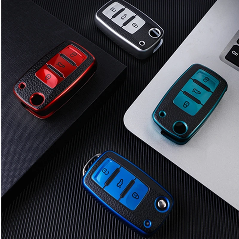 

Leather TPU Car Remote Key Protection Case Cover For VW Bora Polo Tiguan Jetta Passat B5 B6 B7 Golf Beetle For Skoda Octavia