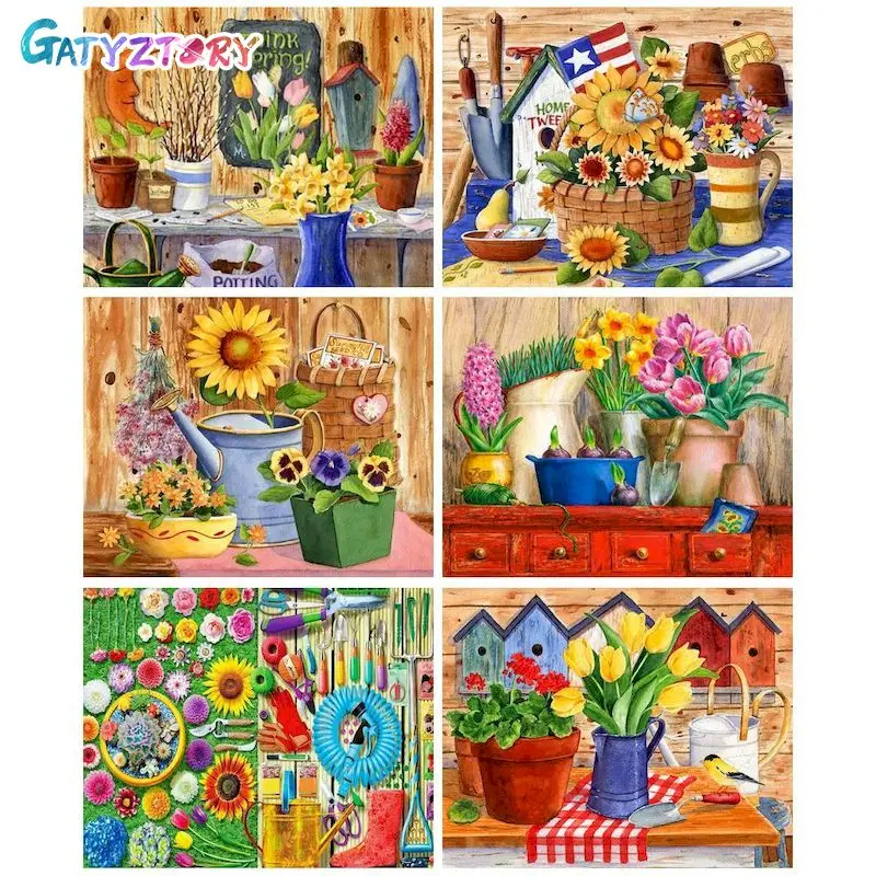 

GATYZTORY Coloring By Number Flower Pictures By Number Vase Drawing On Canvas HandPainted Art Gift Kit DIY Home Decor