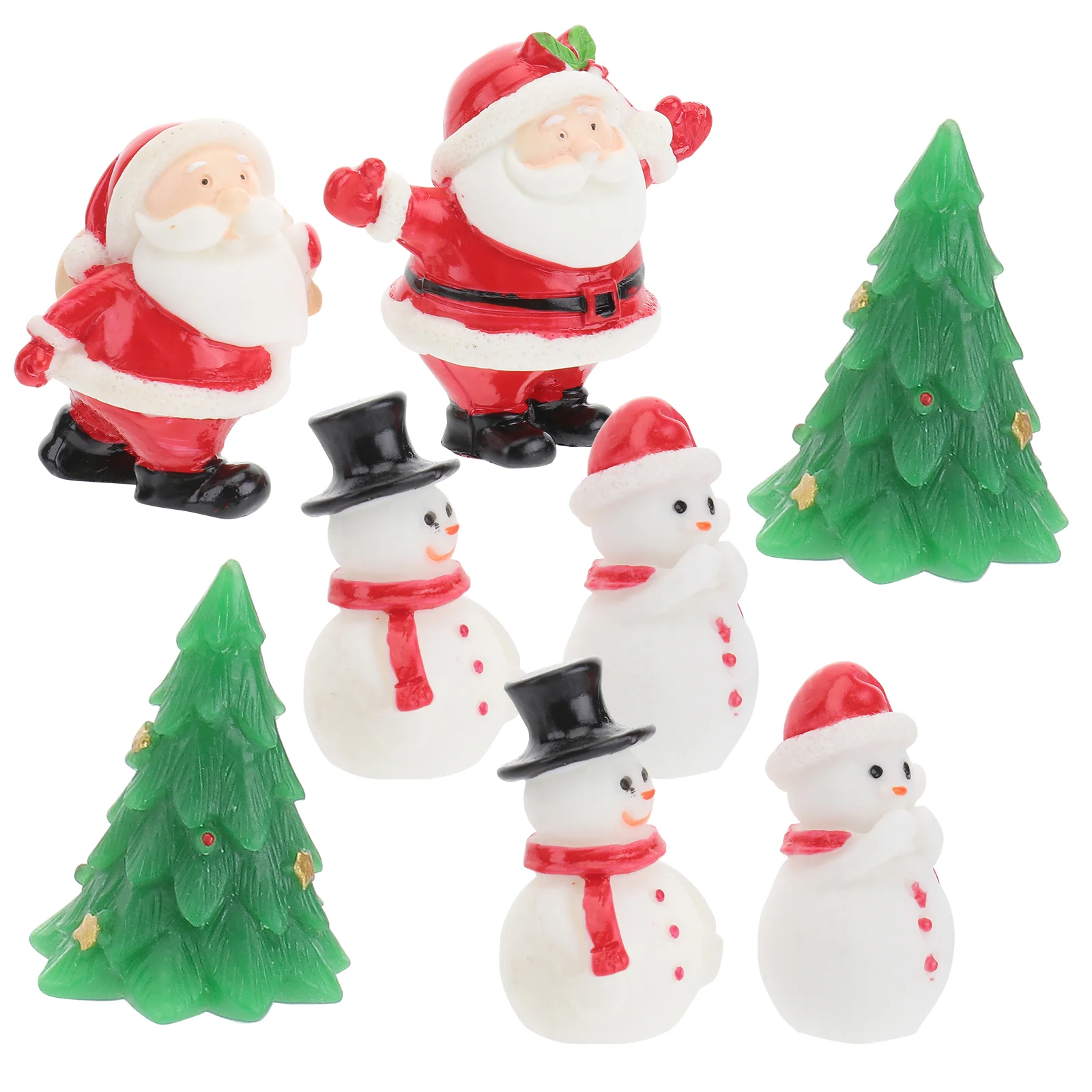 

8pcs Christmas Ornaments Snowman Reindeer Santa Xmas Tree Scrump Plush Christmas Cake Figurines DIY Snowy Winter Landscape