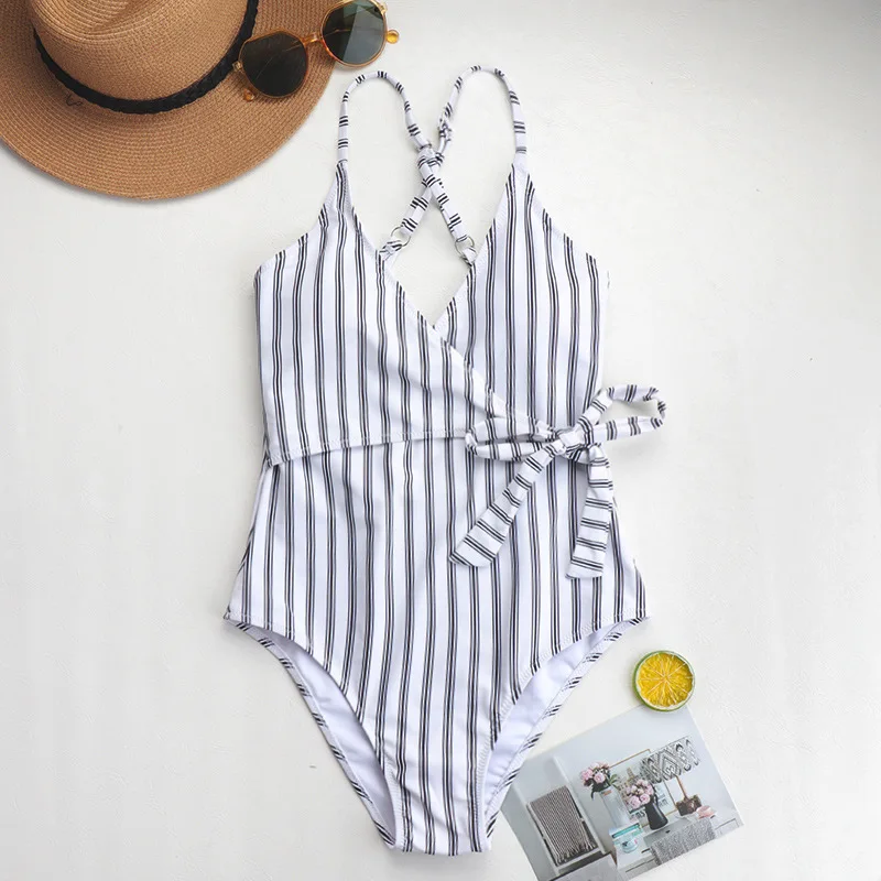 

Новинка 2022, полосатые консервативные бикини, пикантные Модные женские цельные бикини, купальники, пляжная одежда