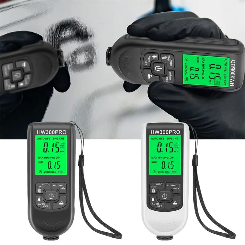 

2022 HW-300PRO Car Coating Thickness Gauge Digital 0.1micron/0-2000 LCD Display Paint Film Thickness Tester Measuring Accessory