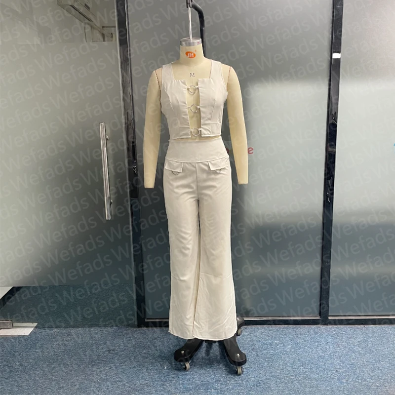 2023 Women Two Piece Set Summer Sexy Sleeveless Hollow Square Neck Solid Tank Top Loose Wide Legs With Fake Pockets Pants Y2K
