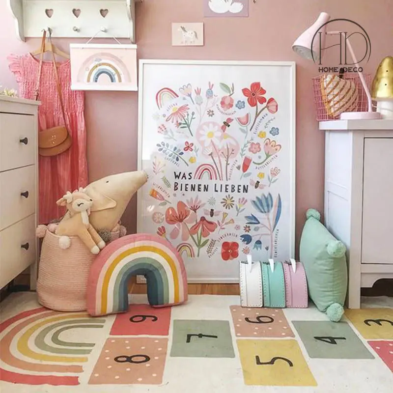 Hopscotch Carpets for Children Bedroom Bedside Carpet Girl Room Floor Mats home Decoration Layout Ins Sofa Cushion Cartoon Rugs