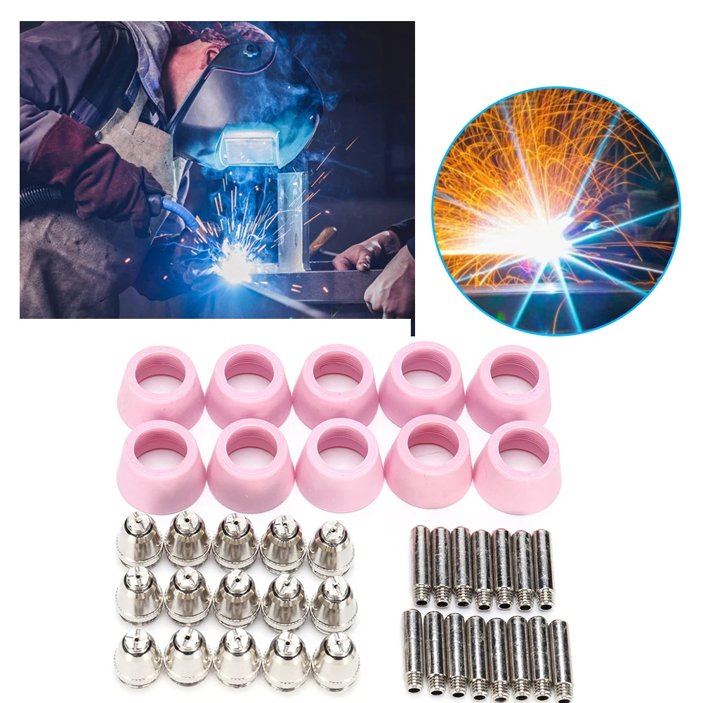 

40pcs Plasma Cutting Nozzle Copper Chrome Plasma Cutter Consumables Kit Contact Tip Consumables Extended Welding Tools for AG60