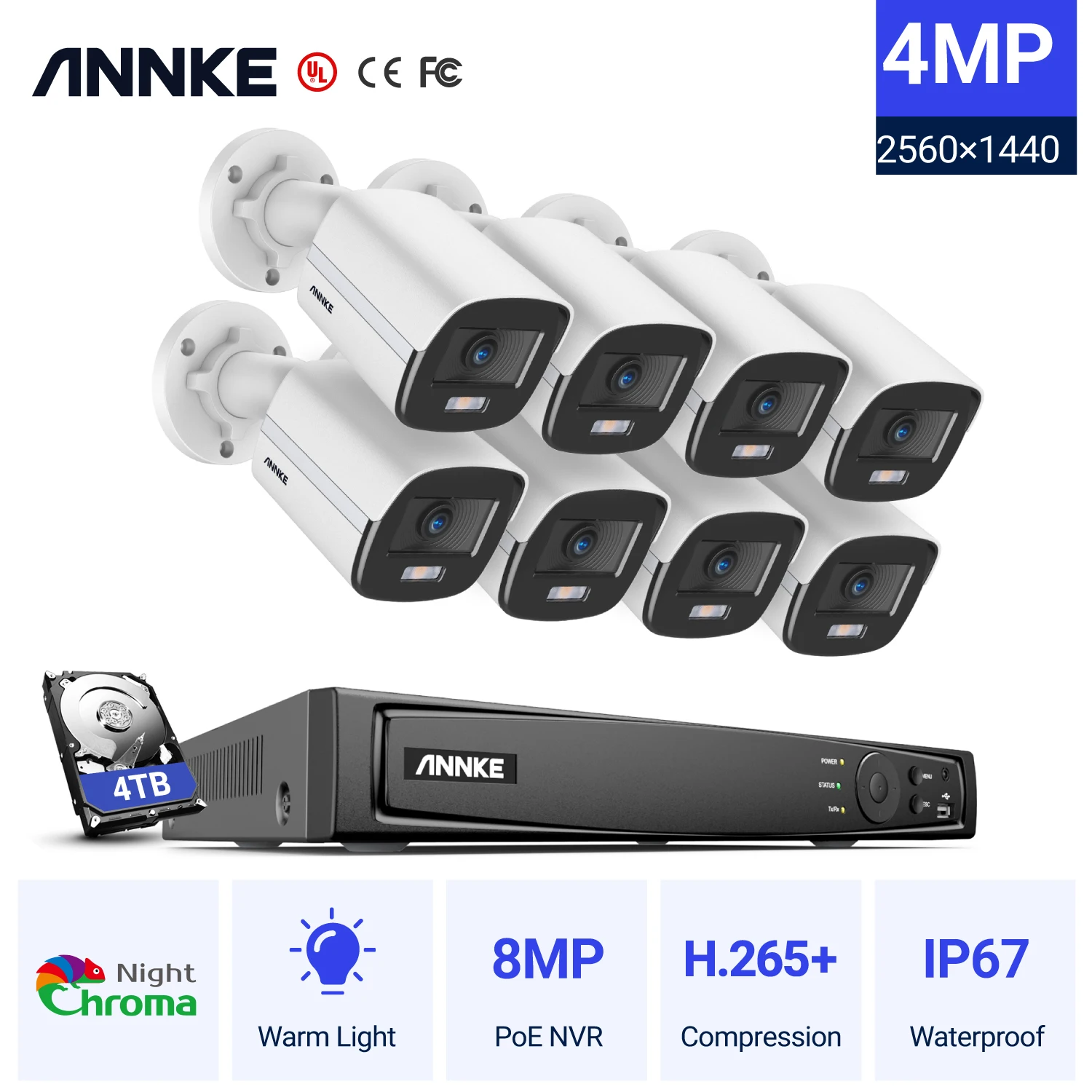 

ANNKE 8CH 8MP Ultra HD PoE сетевая система видеонаблюдения H.265 NVR 8x4 Мп HD IP67 полноцветная POE камера NVR комплект