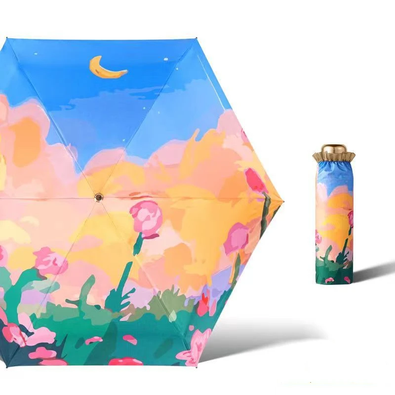 

202323 small portable umbrella pocket 50% off vintage umbrella windproof umbrella travel oil painting