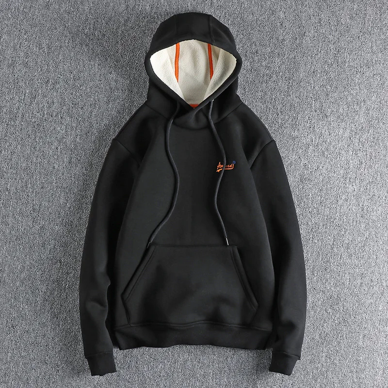 

2023 British Retro Solid Color Mens Hoodies Fashion Simple Embroidery Hoodies Sweatshirts Men's Casual Kangaroo Pocket Hoodies