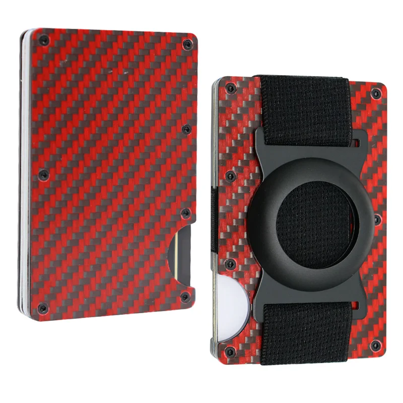 Real Carbon Fiber Wallet Red Metal Card Holder RFID Anti-theft Men Gift Package Billetera Hombre Luxury New Slim Case Minimalist
